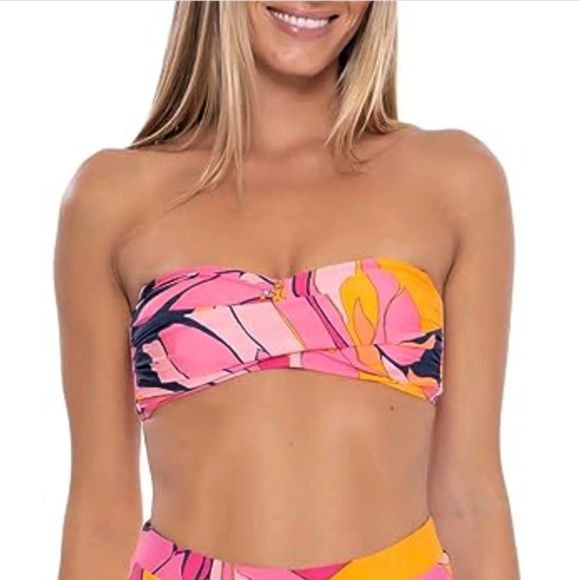 Trina Turk Breeze Multi Beach Twist-Front Bandeau Swim Bikini Top Size 14 - Picture 2 of 10